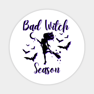 Bad Witch Season Bats Purple Magnet